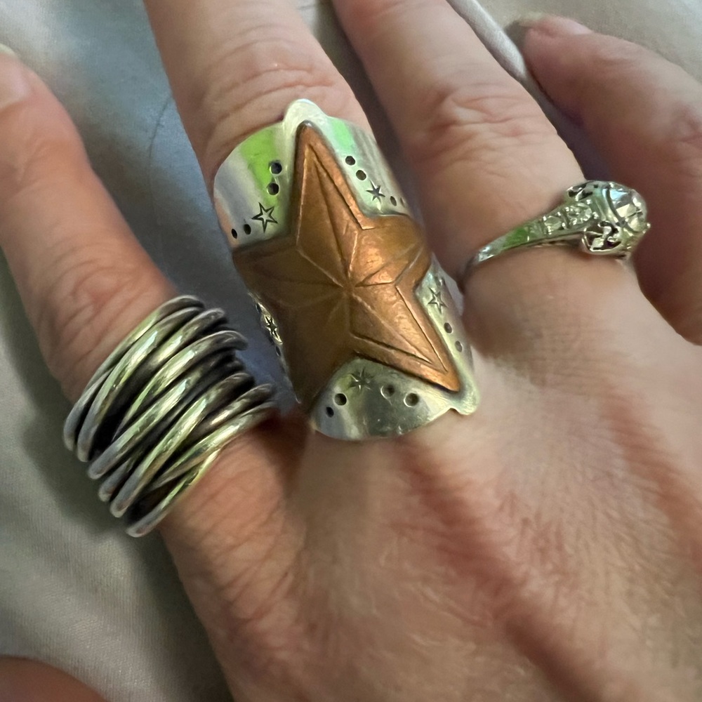 Artisan Custom Made Sterling Silver and Copper Saddle Ring size 6.5-7